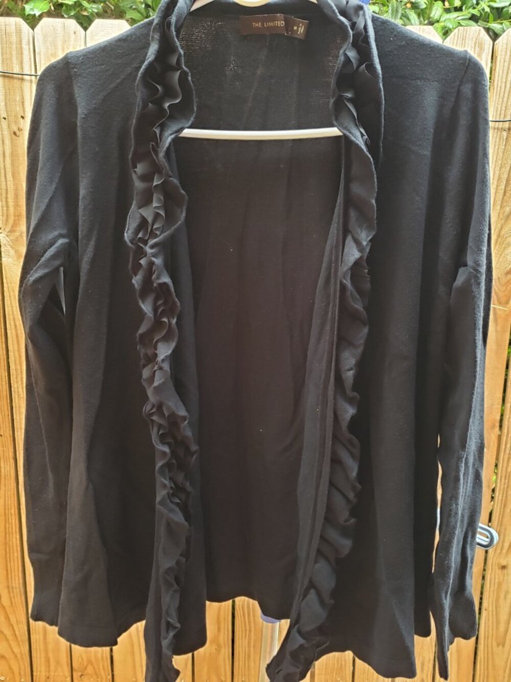 EUC THE LIMITED midnight black open ruffle cardigan (M)